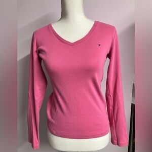 Tommy Hilfiger Women’s Long Sleeve Top, Size S, Pink, V Neck